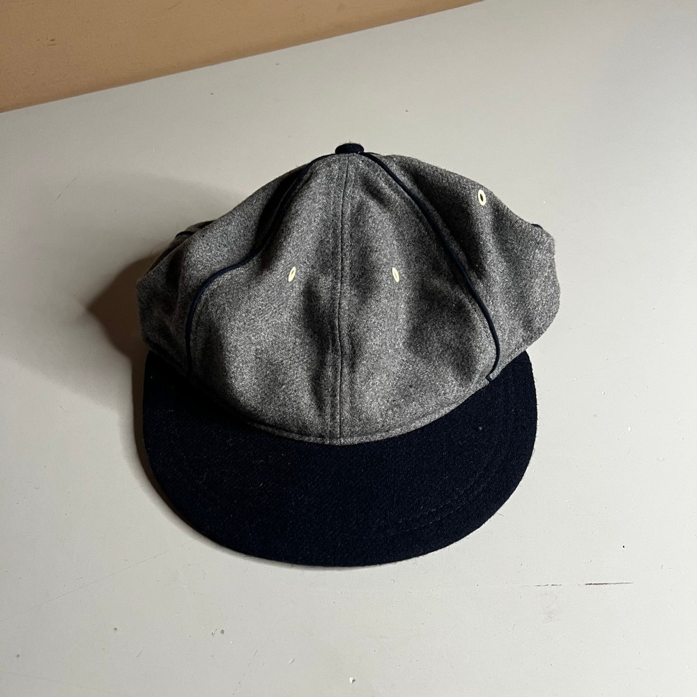 Alternative Apparel Grey Wool Blend Baseball Cap Navy Brim Leather Strap Hat